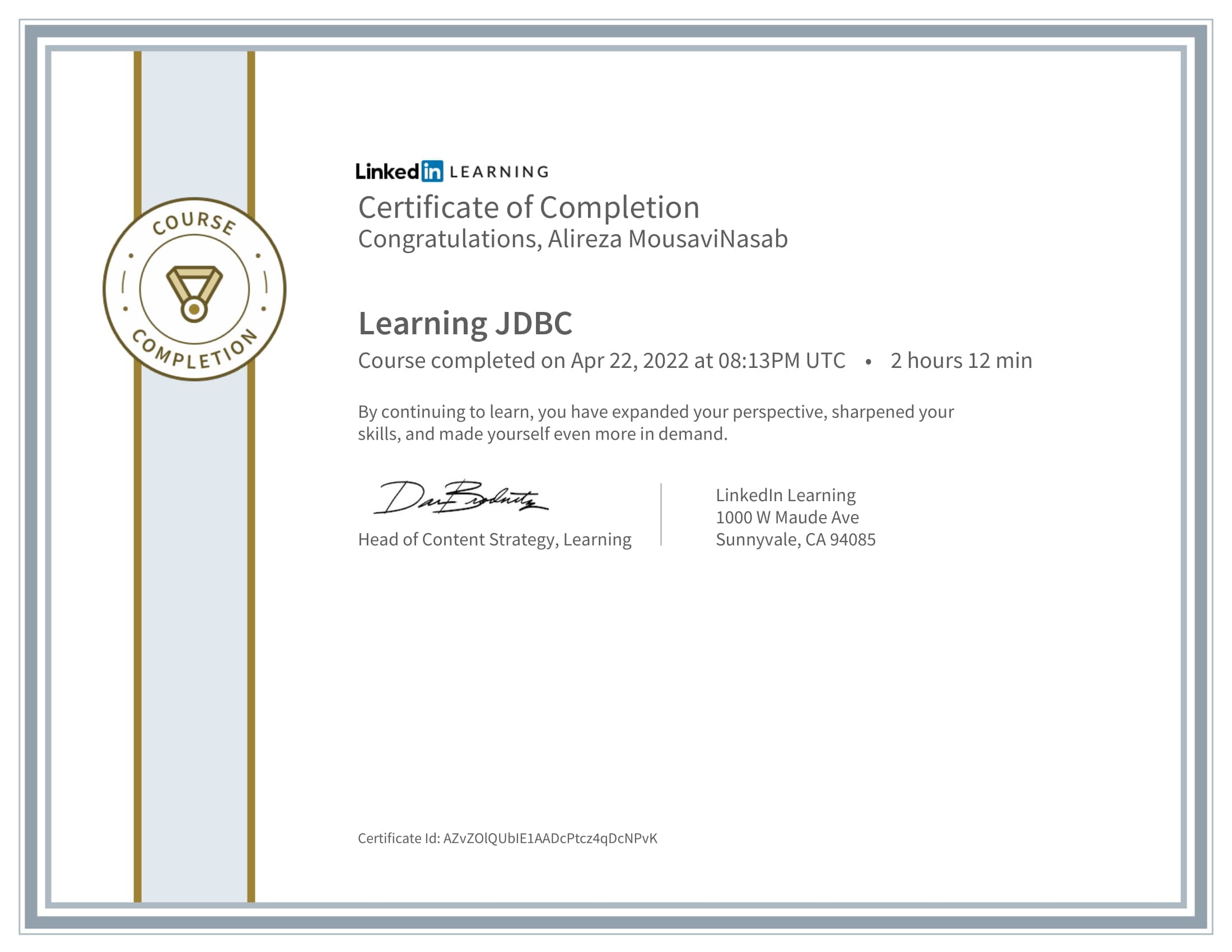 CertificateOfCompletion_Learning JDBC